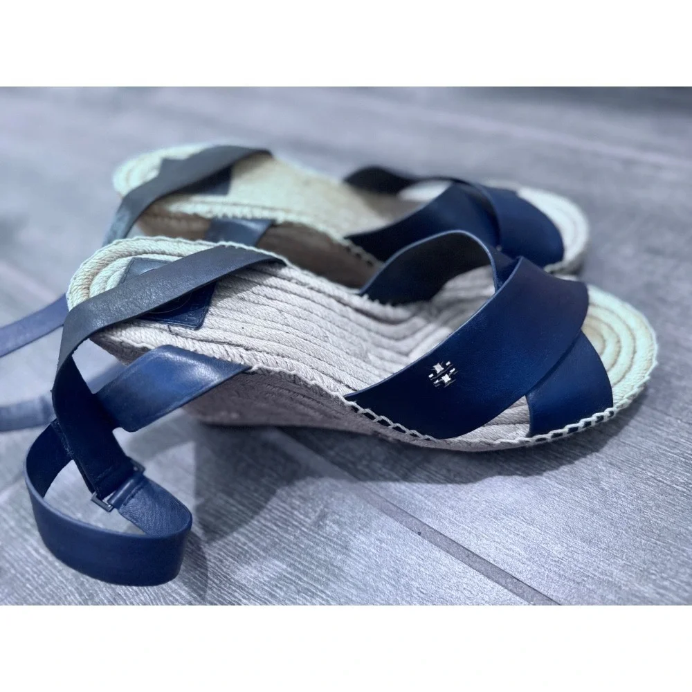 Tory Burch Bima Wedge Espadrille Sandal Black Size‎ 10